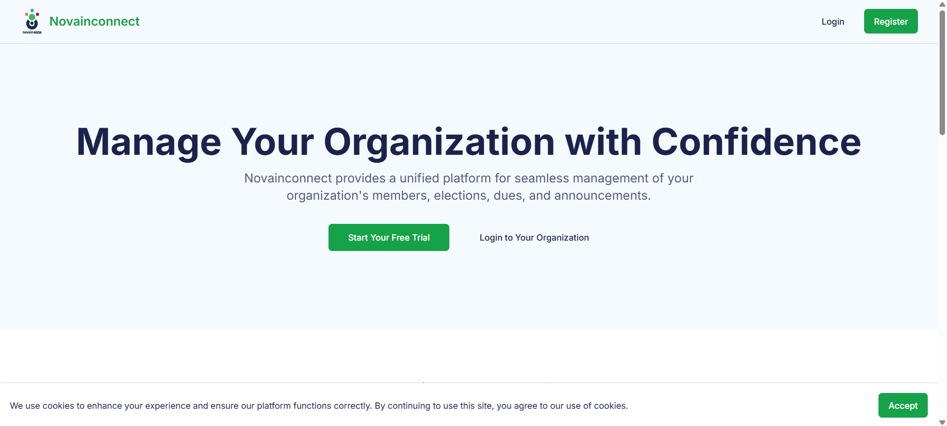 A mockup of the Novain Connect collaboration tool dashboard.